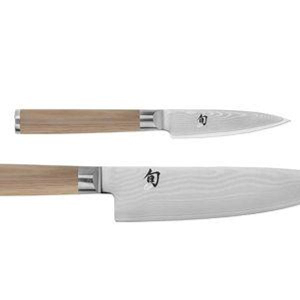 Shun Classic Blonde 2 Piece Starter Set, Includes 8" Chef and 3.5” Paring Knives, Handcrafted Japanese Knife Set, VG-MAX Core with Damascus Stainless Steel Cladding, Pakkawood Handle