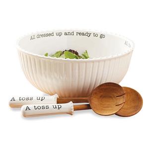 Mud Pie Circa Ceramic Salad Bowl & Wood Server Set