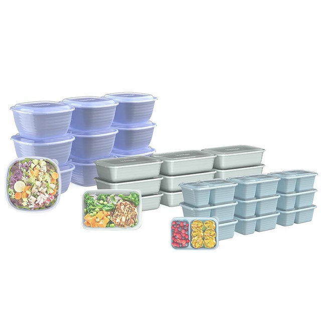 Bentgo® Prep 60-Piece Variety Meal Prep Kit - 1-Compartment Containers, Prep Bowls, & 2-Compartment Snack Boxes & Lids - Microwave, Freezer & Dishwasher Safe Reusable Food Containers (Floral Pastels)