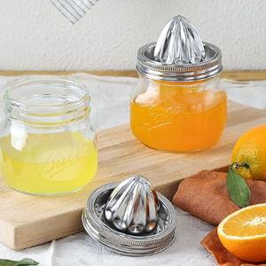 Lemon Lime Orange Manual Juicers Stainless Steel Hand Squeezer with Glass Mason Jars, set of 2 (16 OZ)
