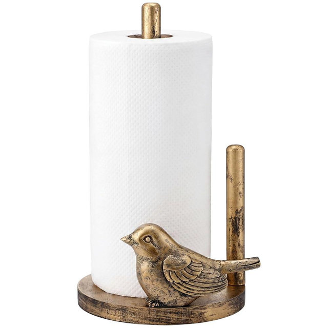 Acellegic Bird Paper Towel Holder Resin Vintage Bird Kitchen Decor Countertop Toilet Paper Towel Stand 12.5 Inch Antique Gold Decorative Funny Animal Gifts for Bathroom, Kitchen, Farmhouse, Home Decor