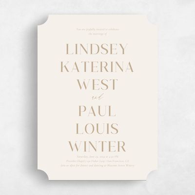 Beige Ticket Wedding Invitation - Philippa Portrait