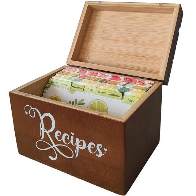 Lumicook Recipe Box, Recipe Card Box,Recipe Box with Cards and Dividers, Wooden Recipe Box, Housewarming Gift, Recipe Box 4x6，Wedding Recipe Cards, Recipe Box With Cards and Dividers