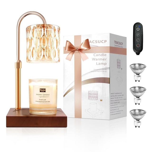 TOACSUCP Candle Warmer Lamp with 3 Bulbs, Adjustable Height Dimmable Candle Warmer with Timer, Compatible with Large Jar Candles, Candle Lamp with Charming Gift Box Ribbon for Her/Him (Walnut)