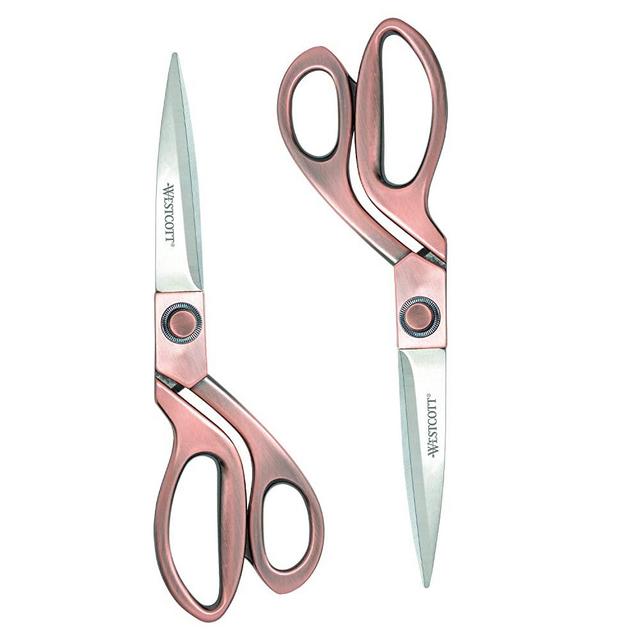 Westcott 8" Bent Stainless Steel Copper-Finish Scissors for Office & Home, 2 Pack (17600)