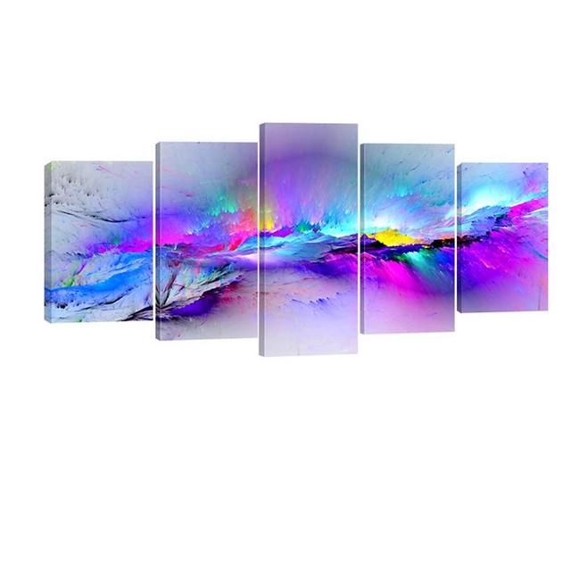 Wieco Art Changing Colors Giclee Canvas Prints 5 panels Modern Artwork Landscape Pictures to Photo Printed on Abstract Canvas Wall Art for Home Decorations and Wall Decor 5pcs/set