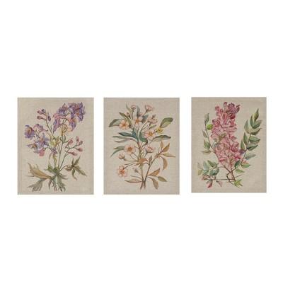 Linen Botanicals Printed Canvas 3pc Decorative Wall Art Set