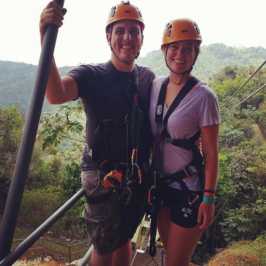 Ziplining in Puerto Rico after Erin graduated from IU Bloomington