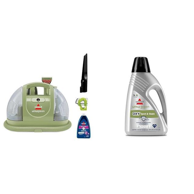 BISSELL Little Green Multi-Purpose Portable Carpet and Upholstery Cleaner 1400B + BISSELL Little Green OXY Spot & Stain Formula for Portable Carpet Cleaners, 60 oz, 20386