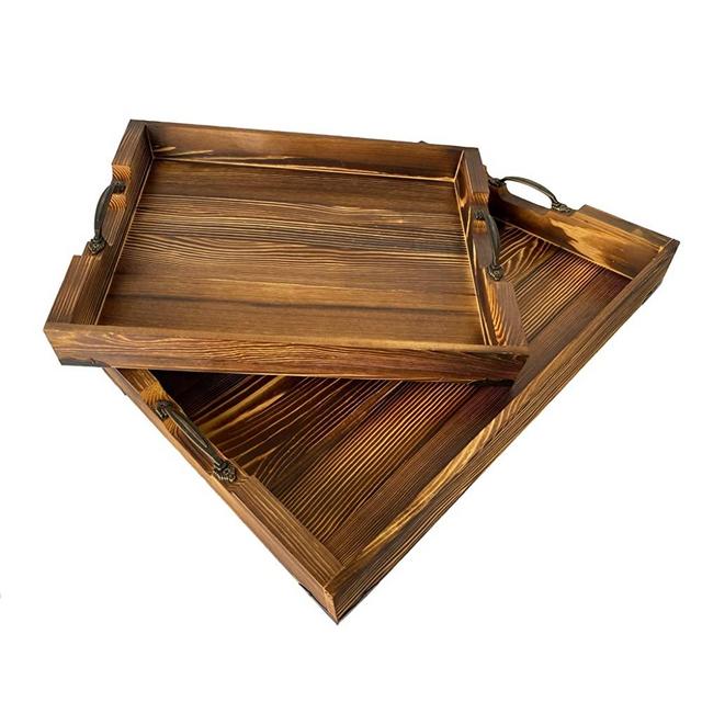 Boxwood Brothers Ottoman Tray, Solid Pine Serving Tray with Padded Feet and Bronze Handles (Nesting, Torched)