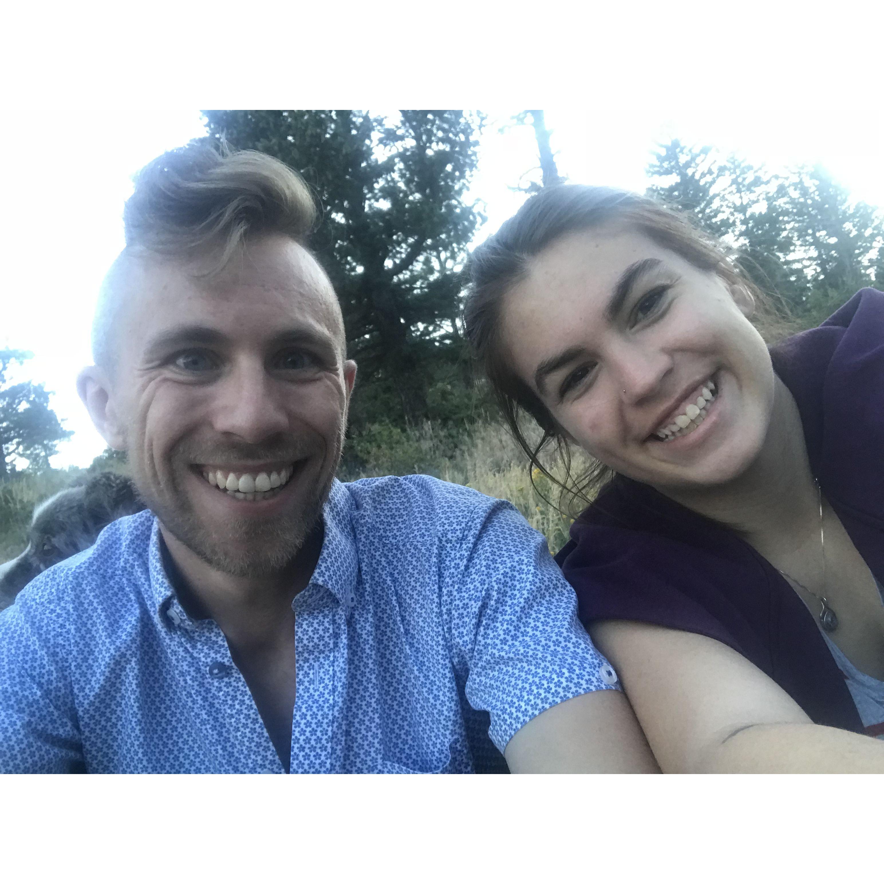 A photo of our short lived camping trip for out second anniversary. We heard bears and coyotes too close for comfort and booked it outta there!