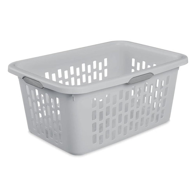 2 Bushel Large Plastic Laundry Basket, White - 4 Comfort Grip Handles, Durable, Collapsible-Free & Easy to Carry for Bedroom, Laundry Room & Dorm (Gray)