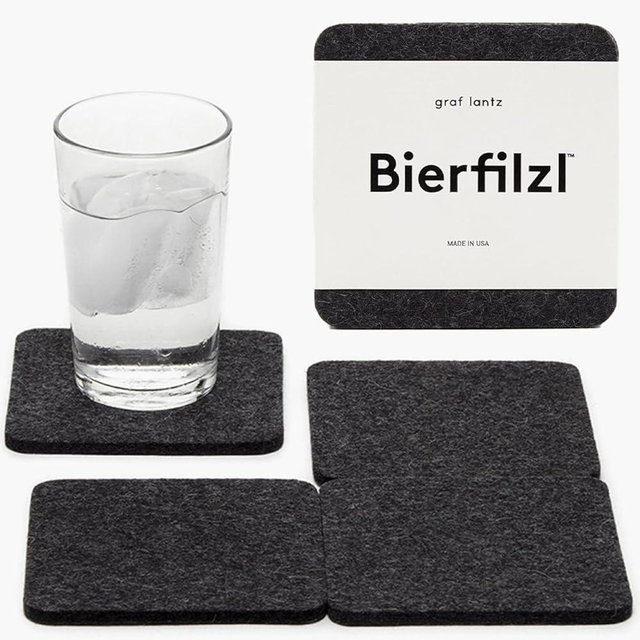 Graf Lantz - Bierfilzl Felt Coasters - Square - 100% Merino Wool - Moisture Wicking - Heat Resistant - Sustainable - Home Decor - Housewarming Gift - 4 Coaster Set - 4" x 4" x 5 mm - Charcoal