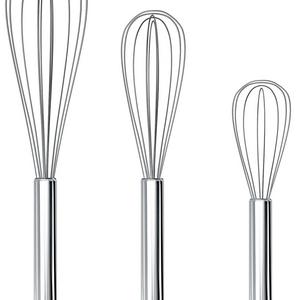 Set of 3 Stainless Steel Whisk 8&quot;+10&quot;+12&quot;, Kitchen Balloon Hand Stainless Whisk Set for Blending Whisking Beating Stirring by Ouddy