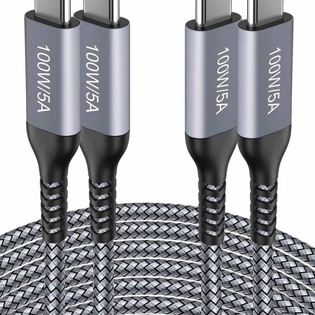 USB C to USB C Cable【100W/5A 15FT 2Pack】Type C Fast Charging,Long Nylon,Charger Cord for Samsung Galaxy Note 10/20,S20,Google Pixel 4/5 XL,OnePlus 8T,iPad Pro/Air,MacBook Pro/Air,iMac,Switch,Dell XPS