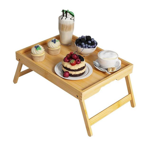 Youpehom Bed Tray Table with Folding Legs,Bamboo Breakfast in Bed for Kitchen Serving Tray,Sofa,Eating,Used As Laptop Desk Snack Tray (Bamboo, Large)