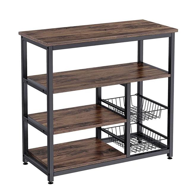 Homemaxs Kitchen Baker’s Rack, 4 Tier+ 4 Tier Microwave Storage Stand with 2 Slide-Out Mesh Baskets, Vintage Utility Shelf for Spices, Pots, and Pans Organizer Workstation - Rustic Brown