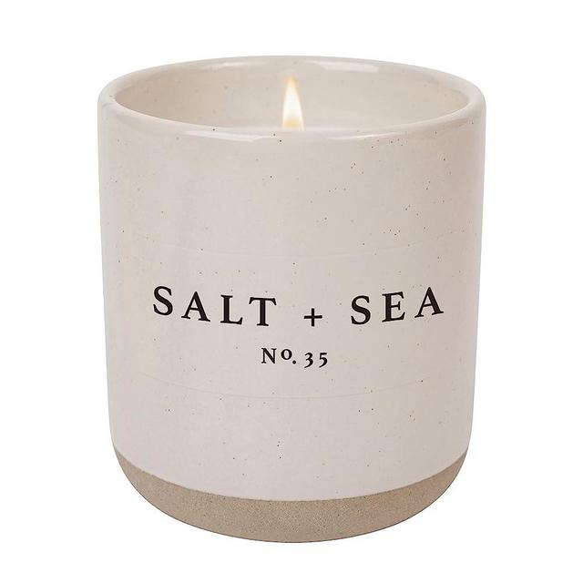 Sweet Water Decor Salt and Sea Candle | Sea Salt, Citrus, Amber, Musk, Beach Scented Soy Candles for Home | 12oz Stone Jar, 60+ Hour Burn Time, Made in The USA