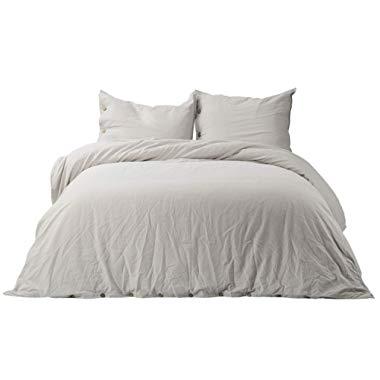 Bedsure 45% Cotton 55% Linen Duvet Cover Queen with 2 Pillow Shams - Full Size(90x90 inches), 3 Pieces Ultra Soft Breathable Beding Comforter Cover Sets with Button Closure, Greige Natural Color