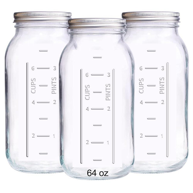 eleganttime 64 oz Mason Jar Wide Mouth 3 Pack,Large Half Gallon Mason Jar with Airtight Lid,Big 1/2 Gallon Big Mason Jars for Canning,Pickling, Fermentation and Preservation