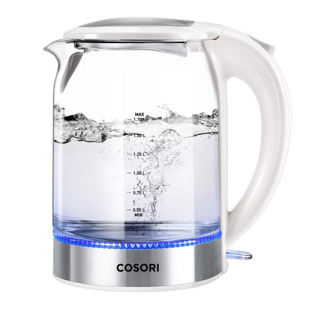 COSORI Electric Kettle 1.7L,Speed-Boil Water Boiler (BPA Free) Auto Shut-Off Boil-Dry Protection,Glass Water Boiler with LED Indicator Inner Lid Bottom,White