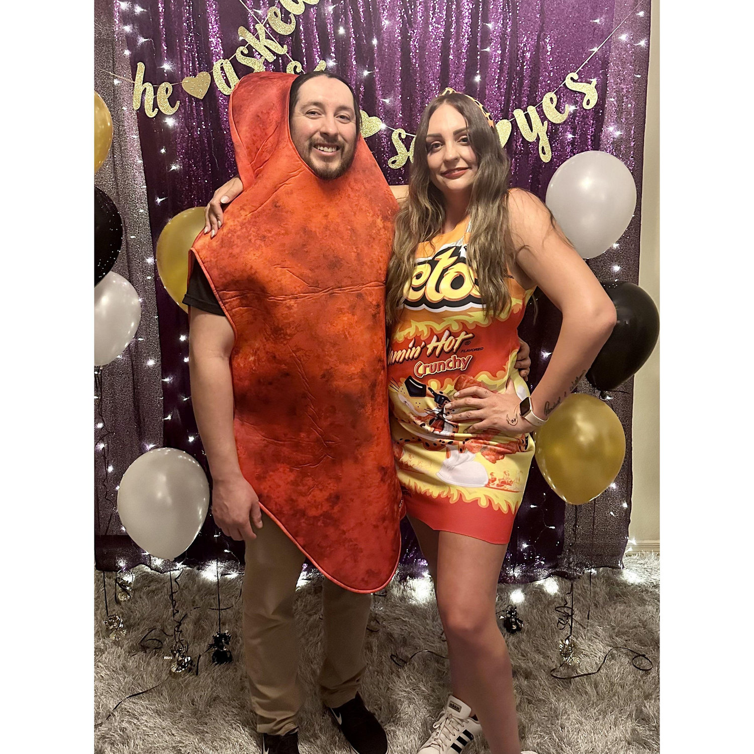 October 28, 2023 - Flaming Hot Cheeto vibes at David & Cayce's engagement/Halloween party