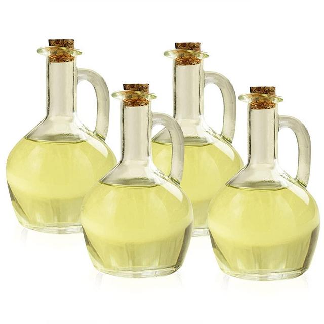 Marbelous Set of 4 Oil Bottles 12Oz Oil Dispenser – Glass Cruet Bottles with Cork Ideal for Syrup, Dressing, Vinegar – Elegant and Modern Olive Oil Dispenser Spout