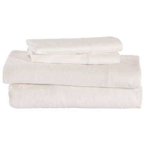 Stone & Beam Rustic Solid 100% Cotton Flannel Bed Sheet Set, Queen, White