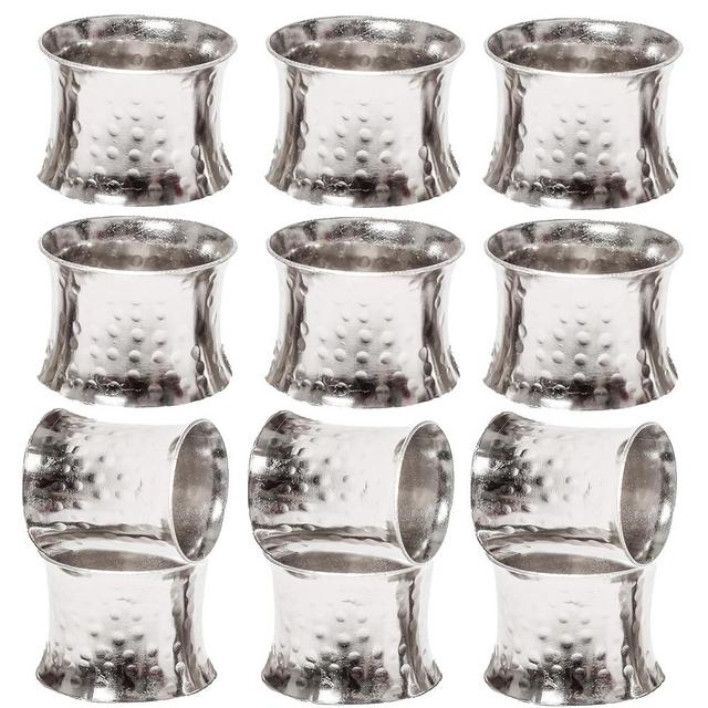 Handcrafted Metal Napkin Rings with Elegant Beaded Rims Everyday Classic Napkin Rings for Wedding Receptions Dinners Parties Family Gatherings, Holidays or Everyday Use Set of 12 - Shiny Silver