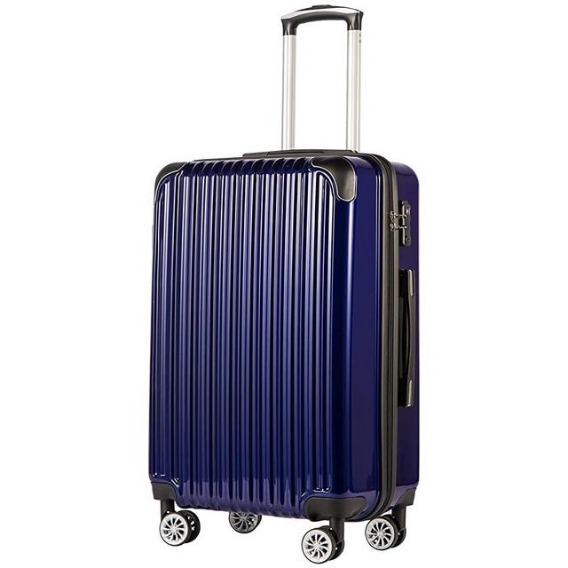 Coolife Luggage Expandable(only 28") Suitcase PC+ABS Spinner 20in 24in 28in Carry on (navy new, S(20in)_carry on)