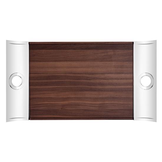 Christofle Rectangular Tray in Stainless Steel and Walnut Wood