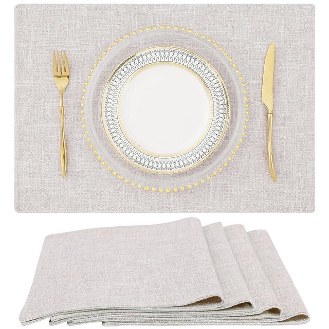 homing Neutral Beige Cloth Placemats Set of 4 – Cotton Linen Blend Washable Farmhouse Dining Table Mats for Indoors & Outdoors, Easy to Clean, 13 x 19 Inch