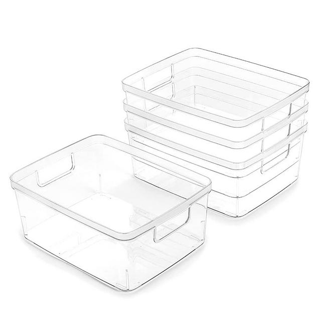 BINO | Plastic Storage Bins, Small - 4 Pack | THE LUCID COLLECTION | Multi-Use Organizer Bins | Built-In Handles | BPA-Free | Pantry Organization | Home Organization | Fridge Organizer | Freezer Org