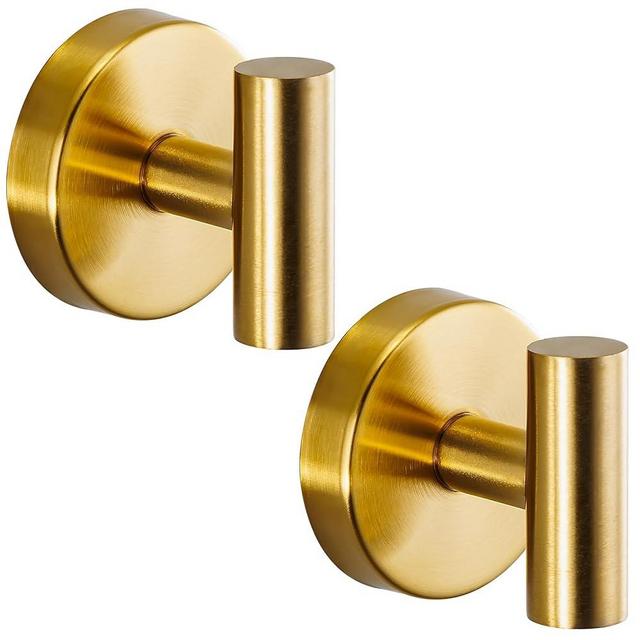 Fenas Suction Cup Hooks for Shower - Bathroom Reusable Hooks for Towels, Robes & Loofah - No-Drill Mounting on Kitchen,Walls,Metal,Glass,Mirrors,Tile & Smooth Non-Porous Surfaces (2, Brushed Gold)