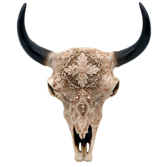 alikiki Boho cow skull Wall-decor - 9.3” L Faux Bull Skull Wall Handing Resin Animal Steer Head Skull Ornament Western Bohemia Room Ideas Decorations