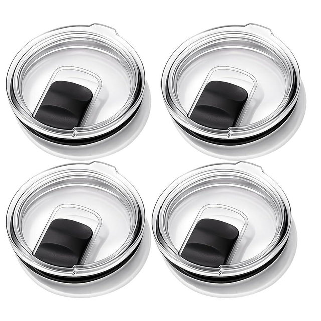 AZJCKEW 4 Pack Tumbler Lids Compatible with 20oz Yeti Rambler, 16oz Pints, 10oz/24oz Mugs, 10oz Lowball – Spill Proof Magnetic Slider Lid Replacement, Clear BPA-Free Cup Cover
