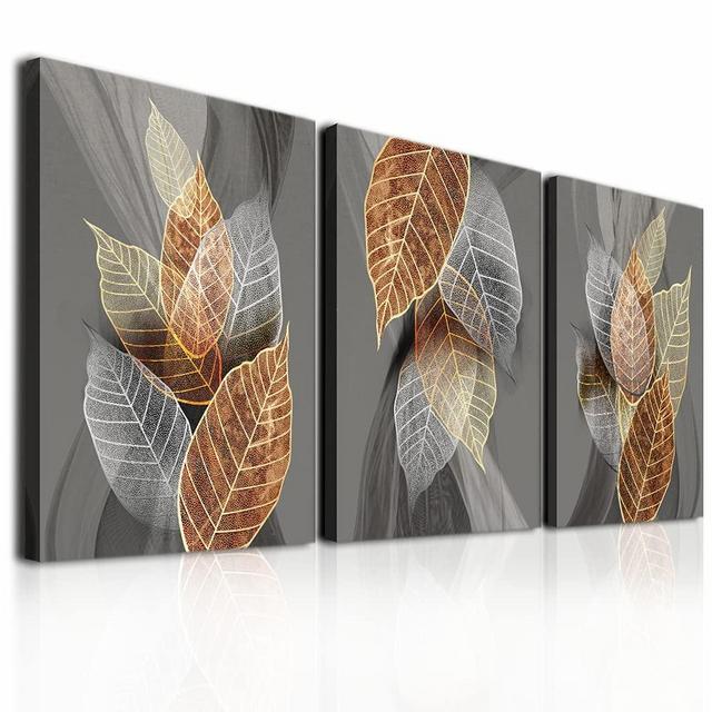 Canvas Wall Art For Living Room Family Wall Decorations For Kitchen Modern Bathroom Wall Decor Black Paintings Abstract Leaves Pictures Artwork Inspirational Canvas Art Bedroom Home Decor 3 Pieces