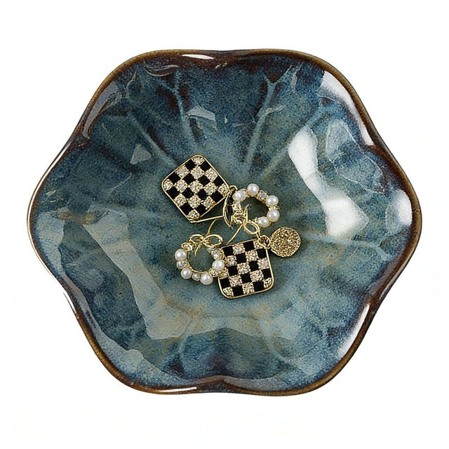 Mecaikru Ceramic Trinket Dish, Ring Tray, Decorative Jewelry Dish for Earrings Necklaces Watch Keys, for Women