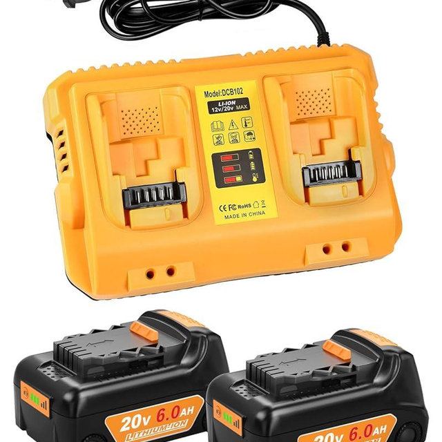 2-Pack 6.0Ah Battery Replacement for Dewalt 20v Battery with DCB102 Battery Charger Station