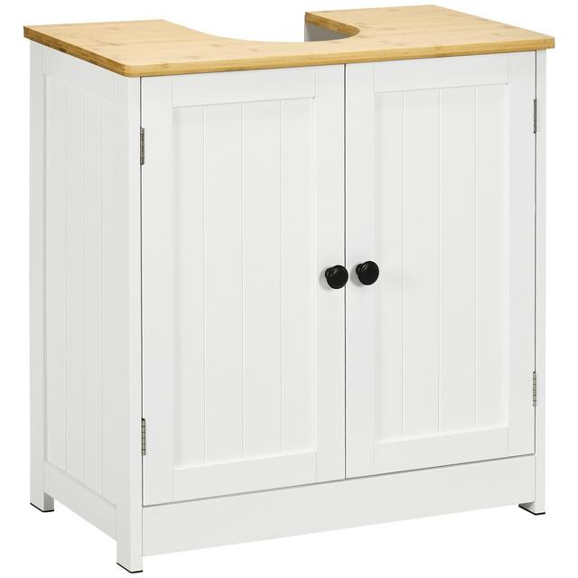kleankin Modern Bathroom Sink Cabinet, Under Sink Storage Cabinet with Double Doors and Adjustable Shelf, Bathroom Vanity, White