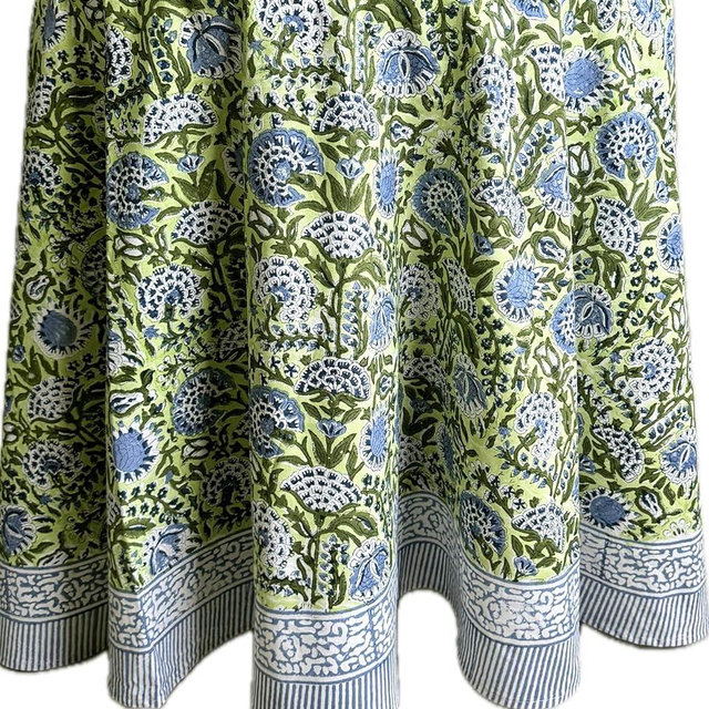 ATOSII Amara 100% Cotton Round Summer Tablecloth, Handblock Print Floral Table Cloth for Kitchen Dining Linen I Parties, Weddings, Outdoors I Grand Millennial Farmhouse Home Decor 90" Inches Round