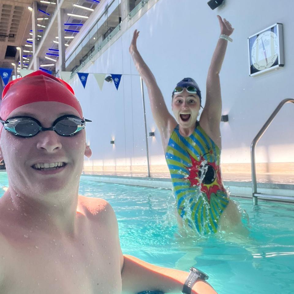 Charmone teaching Rohan how not to drown