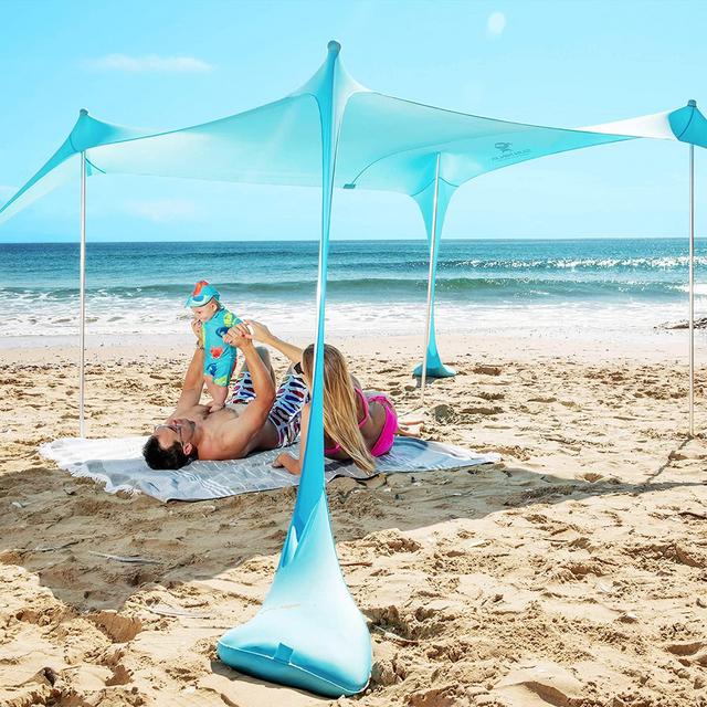 SUN NINJA Pop Up Beach Tent Sun Shelter UPF50+ with Sand Shovel, Ground Pegs and Stability Poles, Outdoor Shade for Camping Trips, Fishing, Backyard Fun or Picnics