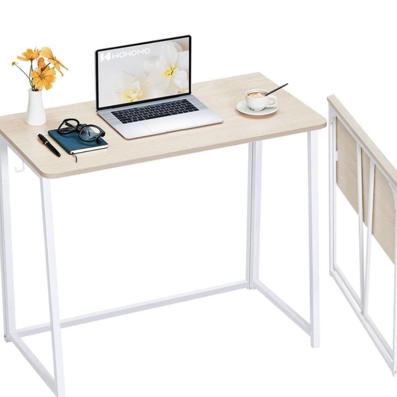 WOHOMO Folding Desk, Small Foldable Desk 31.5" for Small Spaces, Space Saving Computer Table Writing Workstation for Home Office, Easy Assembly, Oak
