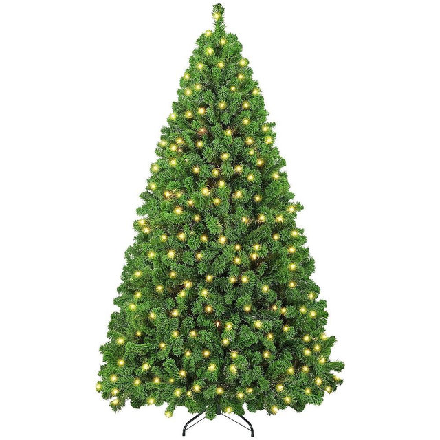 Yaheetech 6ft Pre-lit Artificial Christmas Tree with Incandescent Warm White Lights, Snow Flocked Full Prelighted Xmas Tree with 820 Branch Tips, 250 Incandescent Lights & Foldable Stand, Pure Green