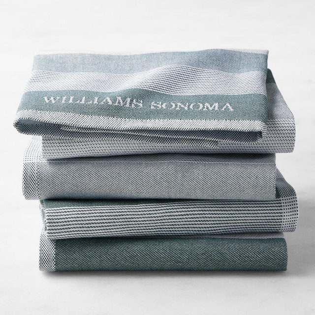 Williams Sonoma Logo Stripe Towels, Set of 4, Dark Green