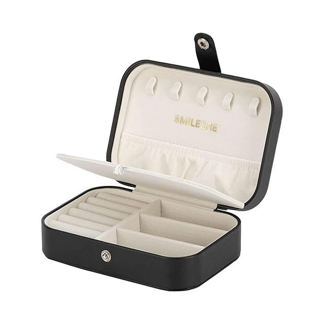 Smileshe Jewelry Box, PU Leather Small Portable Travel Case, 2 Layers Organizer Display Storage Holder Boxes for Rings, Earrings, Necklaces, Bracelets