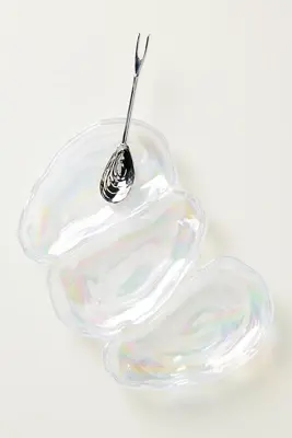 Glass Lustered Oyster Dish with Spoon