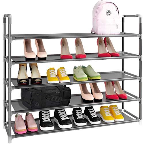 5 Tiers 25 Pairs Non-Woven Fabric Shoe Rack Simple Assembly with Handle Tower Storage Organizer Cabinet Adjustable Shoes Shelf Tower Metal Tall for Closet with Spare Parts,DIY (Black)