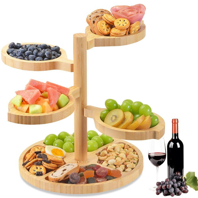 UTCG 5-in-1 Bamboo Charcuterie Board - 360° Rotating, Tiered, Detachable, Easy to Clean - Ideal Gift for Christmas, New Year, Wedding, Housewarming and Party